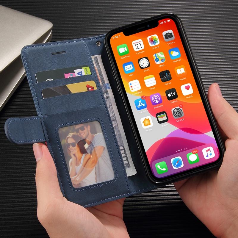 Skin Feel PU Leather Wallet Phone Case with 3 Card Slots Photo Frame for iPhone Samsung Xiaomi OPPO Line Art Design Full-body Cover