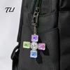 Quiet Fidget Tools 4-Keys Keyboard Toy, LED Light-up Spinner with Keychain, Stress Relief Push Button Finger Clicker Pendant Relaxing