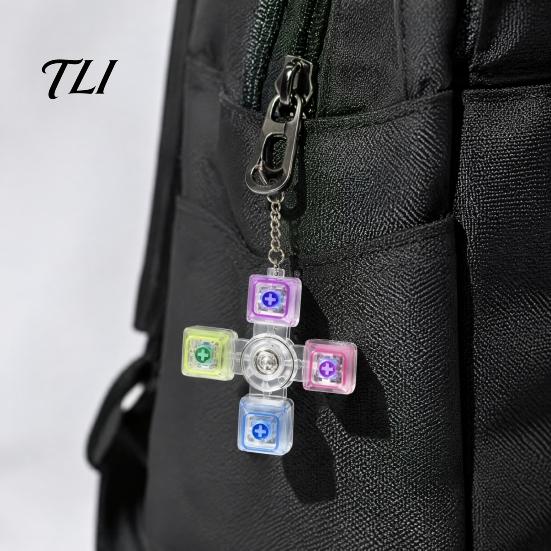 Quiet Fidget Tools 4-Keys Keyboard Toy, LED Light-up Spinner with Keychain, Stress Relief Push Button Finger Clicker Pendant Relaxing