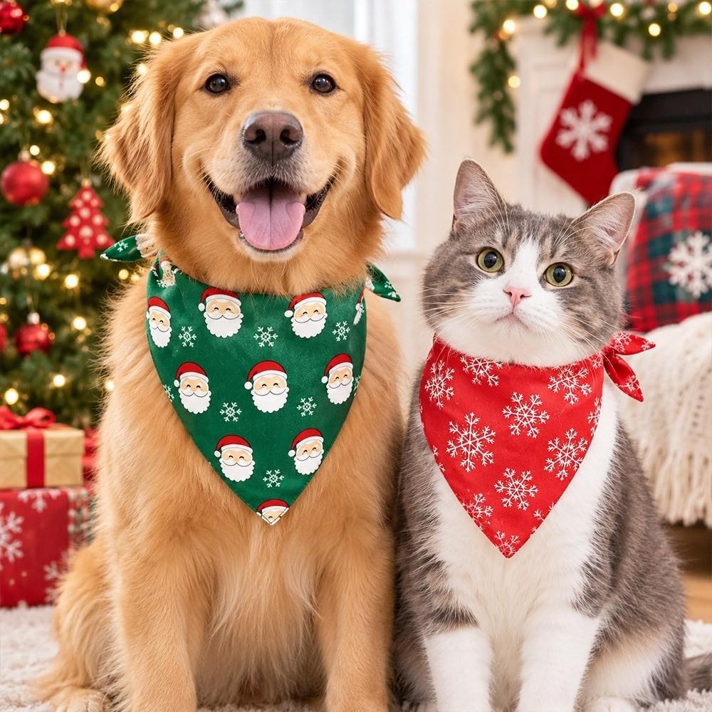 2pcs Adjustable Pet Neck Scarf Tie-on Santa Elf Bandana New Dog Bandanas For Cats Dogs
