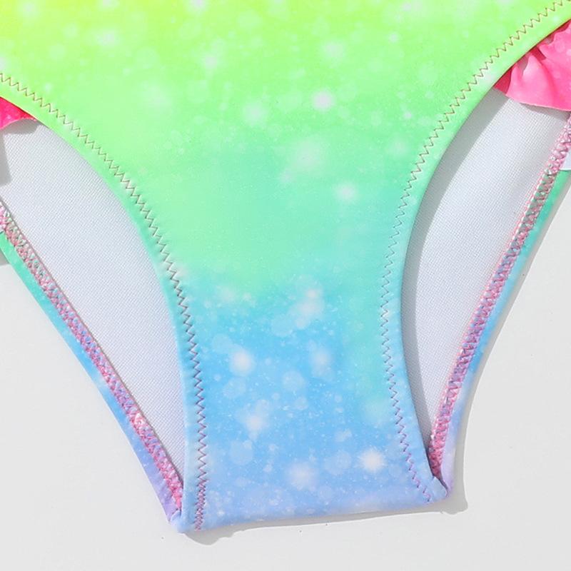 Kids' Fashion Two Pieces Ruffled Rainbow Swimsuit Girls‘ Tankini Bathing Suit Toddlers' Unicorn Printed Tank Top and Briefs Cute Swimming Suit