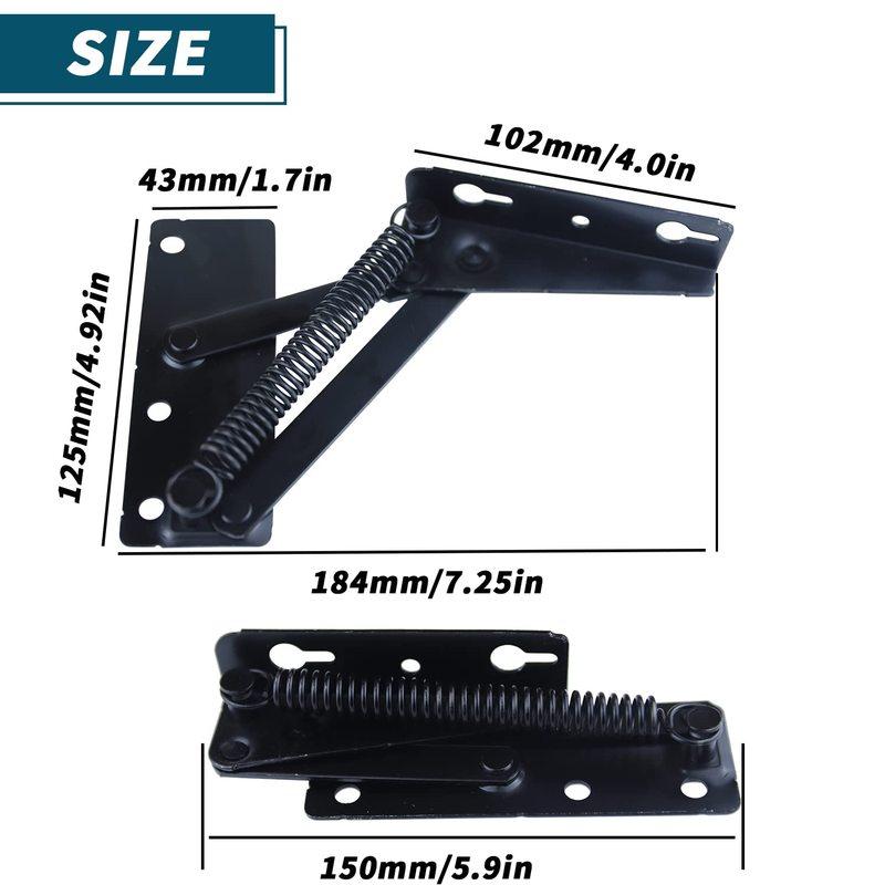 80 Degree Bench Seat Hinge Foldable Lifting Bracket Heavy Duty Black Spring Hinges Widely Used in Toy Box Chest, Piano Stool
