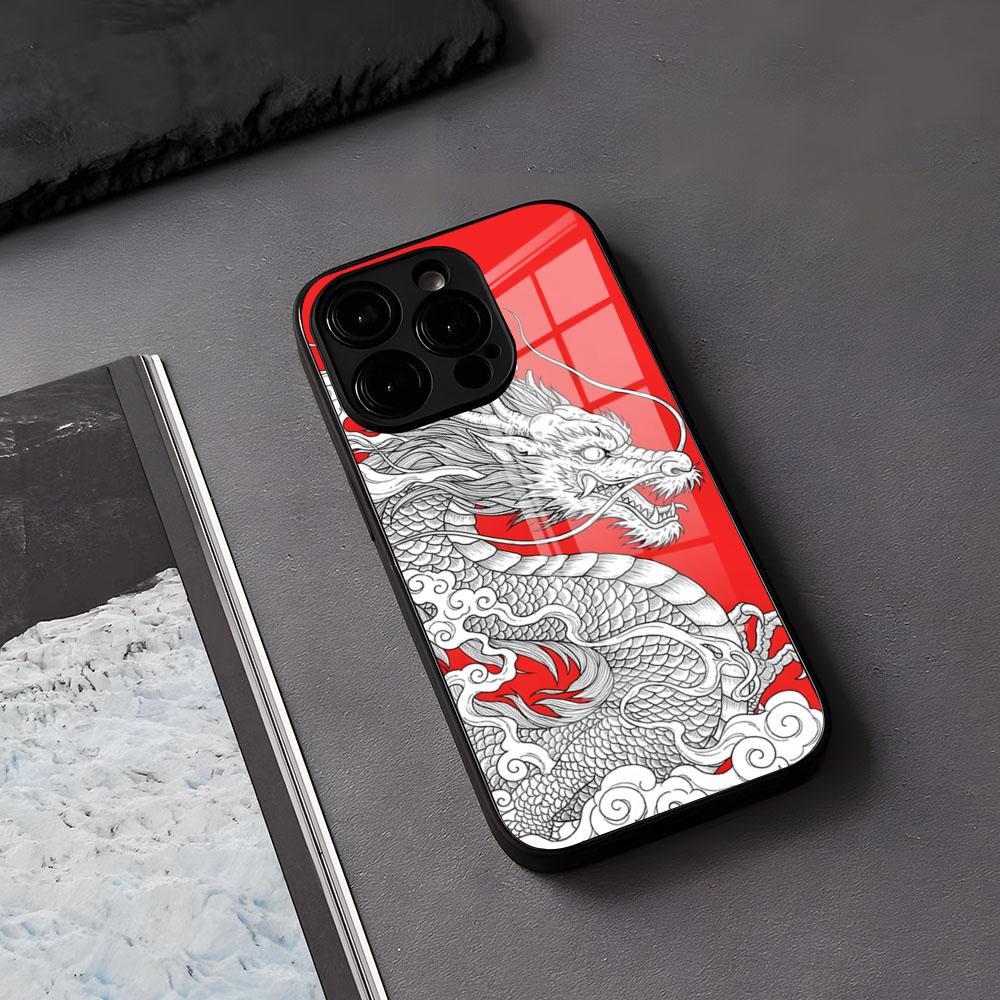 Чехол для телефона 'Дракон в стиле арт' для IPhone 17 Air 16 E Pro Max 15 14 13 Mini 12 Pro 11 Max Plus Черная стеклянная крышка