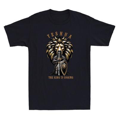 Yeshua The King Is Coming Lion With Warrior Jesus Christ Christian Unisexs Tshirt