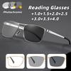 Retro Double-Bridge Photochromic Reading Glasses Metal-Frame Blue Light Blocking Reading Glasses Men's Business Eyewear