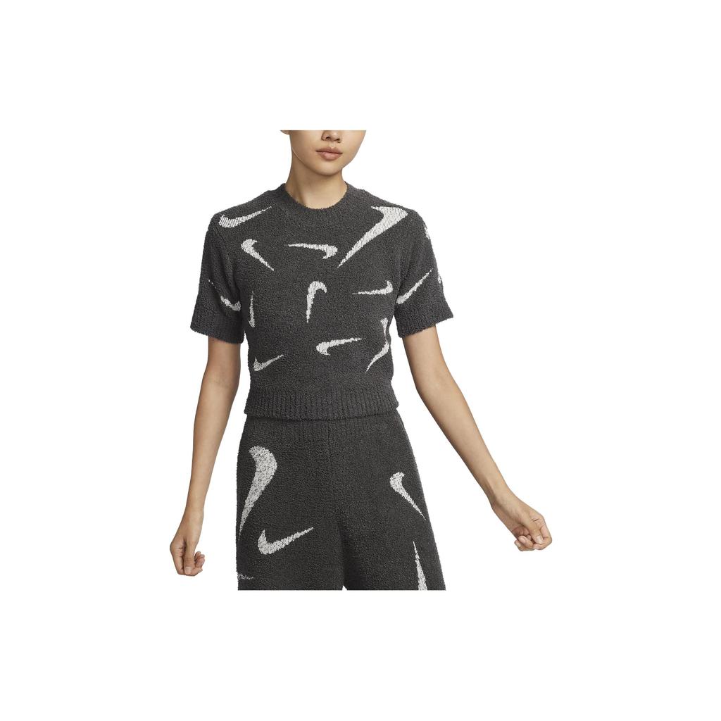 Nike Спортивная одежда Phoenix Cozy Bouclé Printed Short Fashion Casual Knit Celebrity Neck T-Shirt Women T Shirts Gray FD4287-254