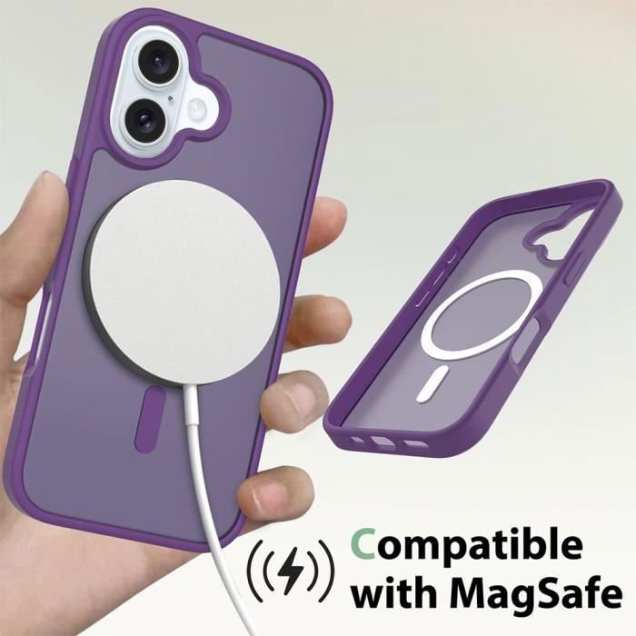 Coque de protection - BOOLING - pour iPhone 16 Plus - Violet foncé - Hybride - Recharge sans fil