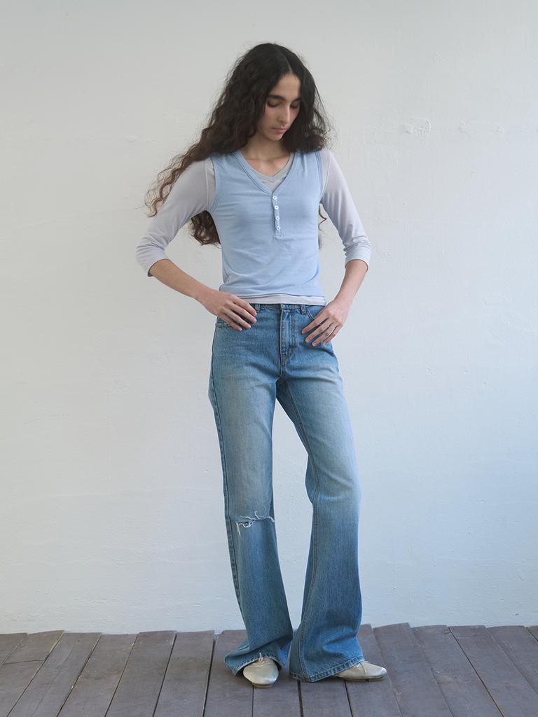 KIJUN Layered V-Neck Tee Sky Blue