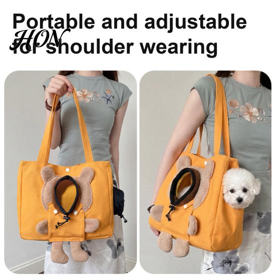 Portable Dog Carrier Pet Tote Bag, Bear Design Carrying Pouch with Head Small Hole, Travel Single Shoulder Bag for Cats Dogs Canvas
