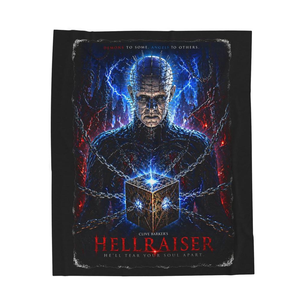 Hellraiser Pinhead Design Velveteen Plush Blanket | Horror Movie Art