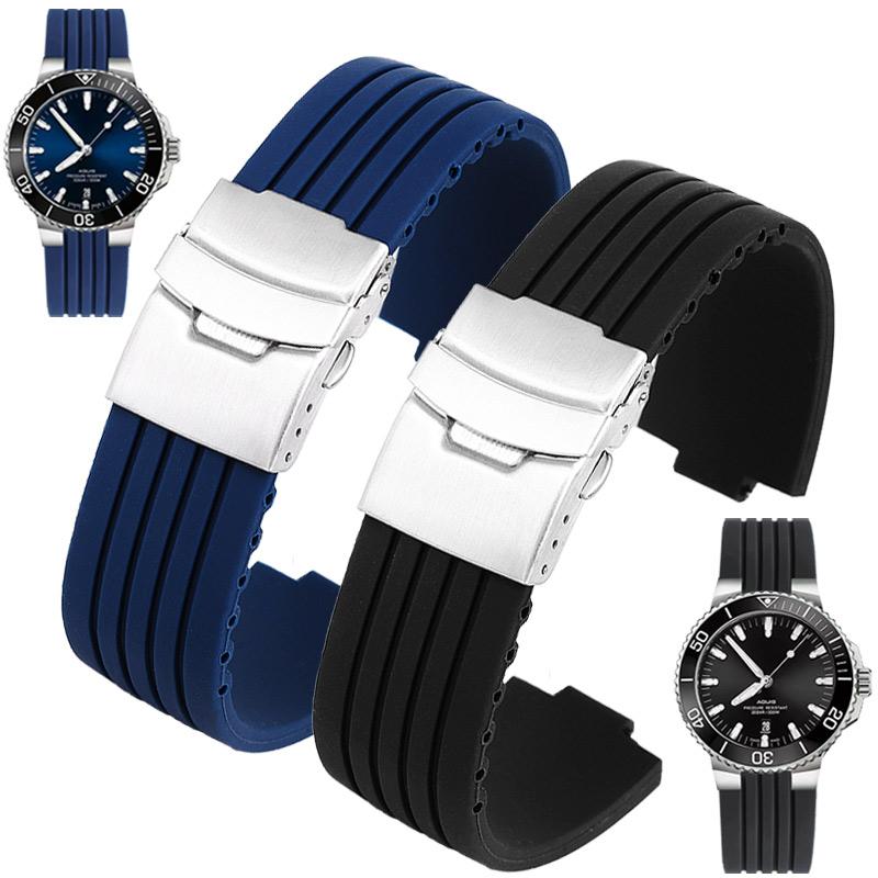 22x11 мм 24x12 мм выпуклый конец Силиконовый ремешок для часов Для Oris Aquis 7330 7740 Ремешок для часов Дайвинг Мягкая резина Мужской браслет