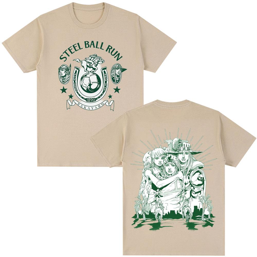 2026 Японское аниме JoJo's Bizarre Adventure Футболка STEEL BALL RUN Унисекс с графическим принтом Унисекс Хлопок Повседневная Оверсайз Футболка