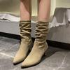 Suede Mid Calf Women Snow Boots Sexy Pointed Toe Boats Mid Heels Pumps Designer Cwinter Chelsea Boots 2024 Trend Goth Zapatillas