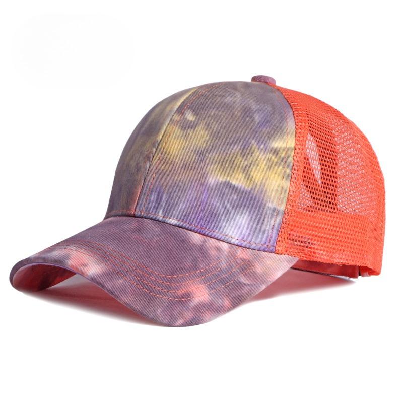 Women's Summer Tie Dye Mesh Baseball Cap Ponytail Messy Bun Trucker Hat Fashion Gradient Outdoor Sports Sun Beach Cap