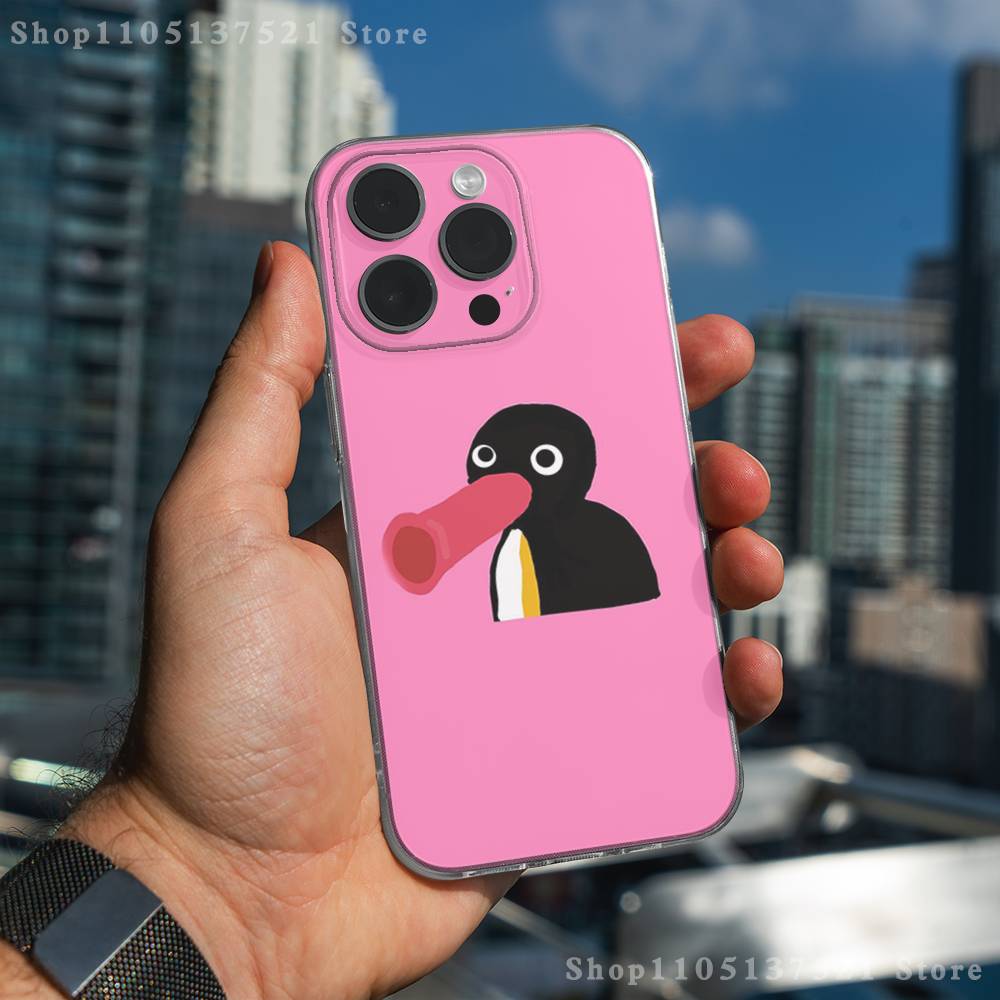 Cute Art P-Pingu Penguin Phone Case For iPhone 17,16,15,14,13,12,11 Pro,Max,Plus,X,XS,XR,SE4,E Mini Transparent Soft Cover
