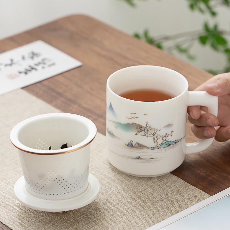 Gold-Inlaid Ceramic Tea Mug Set with Infuser