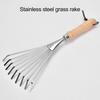 Грабли садовые из нержавеющей стали с деревянной ручкой, 9-зубчатые ручные грабли для газона, сада, цветников, листьев и мусора
