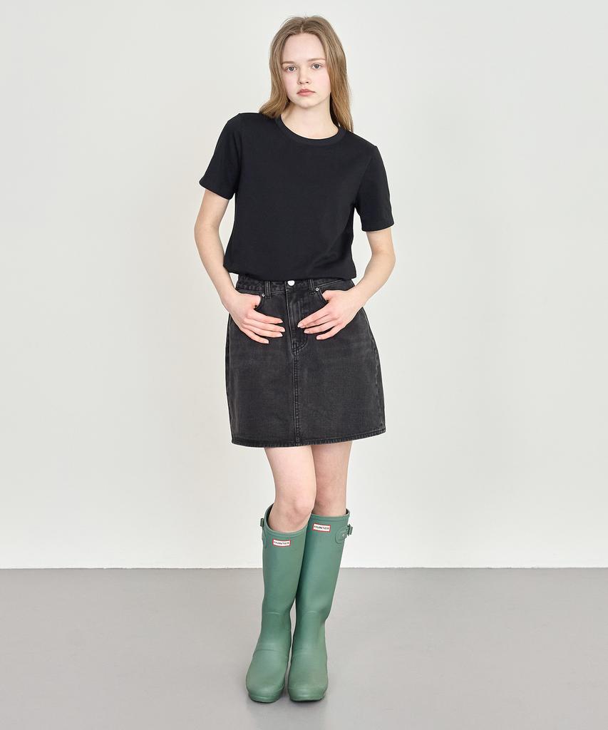 BASIC HOUSE Women'S Stretch Round Neck Regular Fit Short Sleeve T-Shirt Black