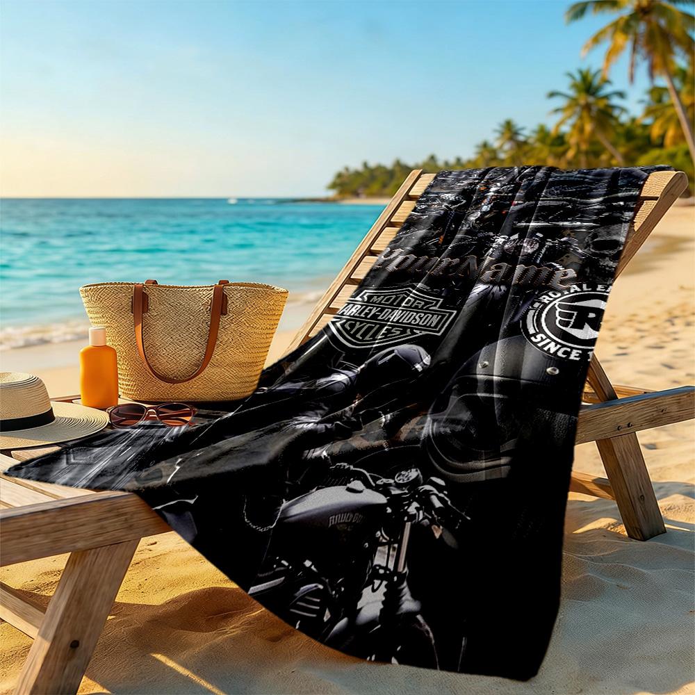 Harley-davidson Motorcycles Customize Text Beach Towel Quick-Dry Soft Microfiber Suitable for Sports Travel Swimming Yoga Bathroom Beach And Pool