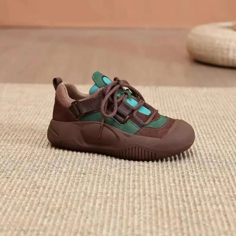 Модная женская спортивная обувь с круглым носком, износостойкая, нескользящая, дышащая обувь для женщин, со шнуровкой, подходящая по цвету, для повседневных поездок на работу и на природу