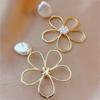 925 Silver Needle Simple Pearl Flower Earrings For Women Fashion High -End Metal Sense Temperament Earrings  Trend