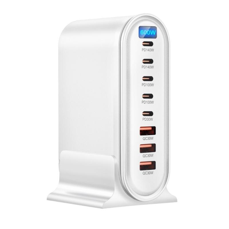 600 Вт 8-портовая станция быстрой зарядки 5 Type-C + 3 USB Настольный адаптер-база для зарядки планшетов, телефонов, ноутбуков