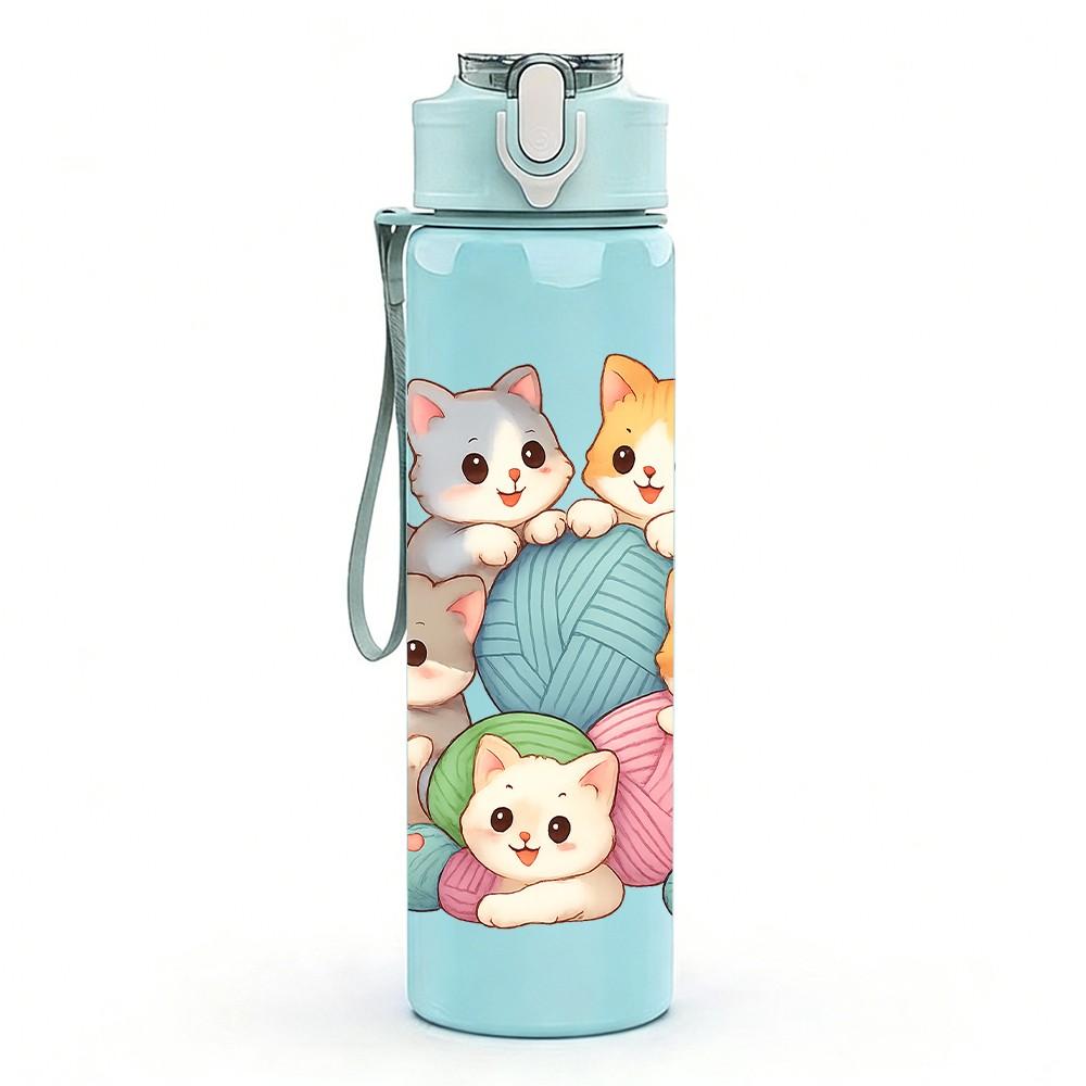 1PC Multi Breed Cat Toy Pattern 750ml Color Plastic Sports Water Bottle Leakproof Flip Straw Lid Suitable for Sports Office Home Use