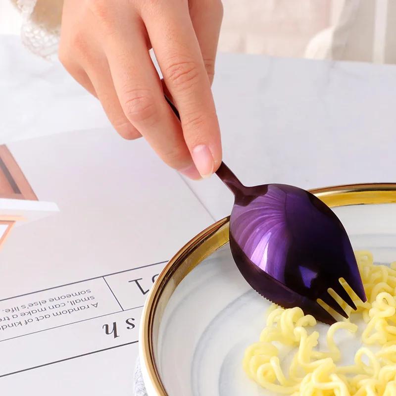 Креативный дизайн кухонная посуда инструменты 3 в 1 нержавеющая сталь цветные ложки десертная вилка ложка лапша салат фрукты принадлежности