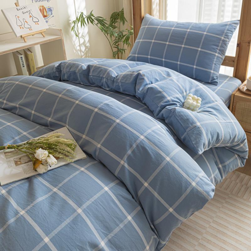 Хлопок Стиранный Хлопок Односпальное Постельное Белье Пододеяльник Студенческое Общежитие Чистый Хлопок Постельное Белье Комплект из Четырех Предметов Простыня Пододеяльник Простой Комплект из Трех Предметов