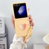 Luxury Candy Color 3D Love Heart Matte Phone Case for Samsung Z Flip 7 6 5 Gradient Bear Wristband Lanyard Cover Samsung Flip7