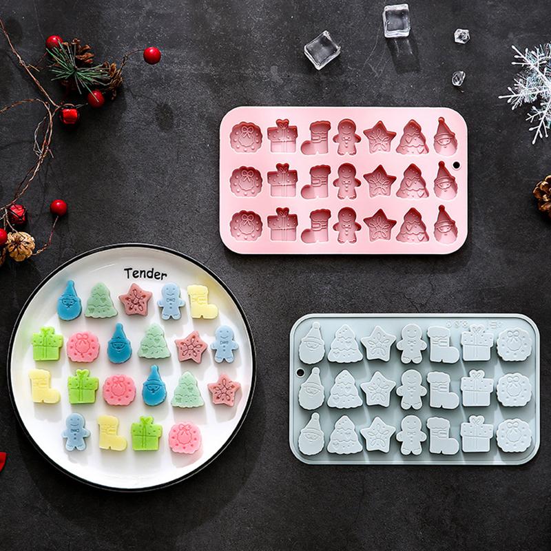 Рождественская силиконовая форма Рождественская форма для шоколада Рождественская форма для конфет Для выпечки Снежинка Рождественская елка Снеговик Пряничный человечек