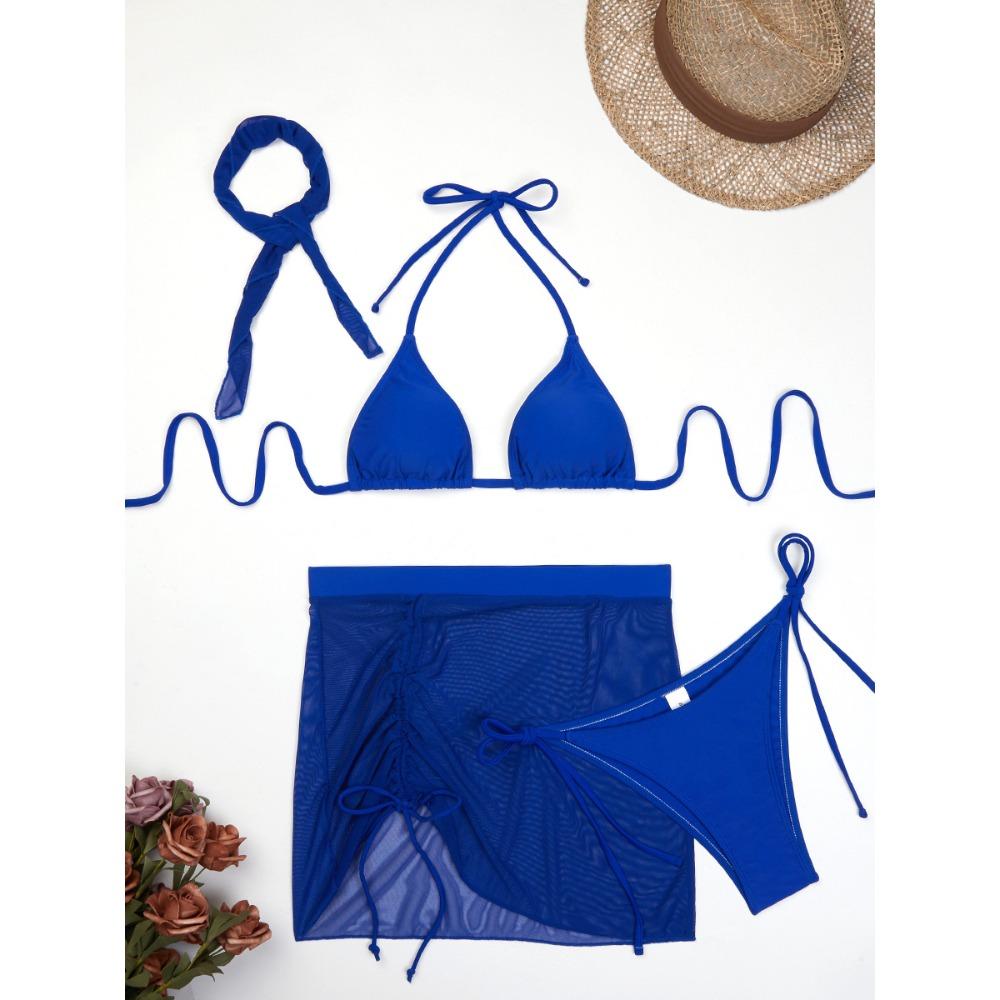 Европейский и американский сетчатый раздельный купальник со шнуровкой, сексуальный купальник-бикини из четырех частей