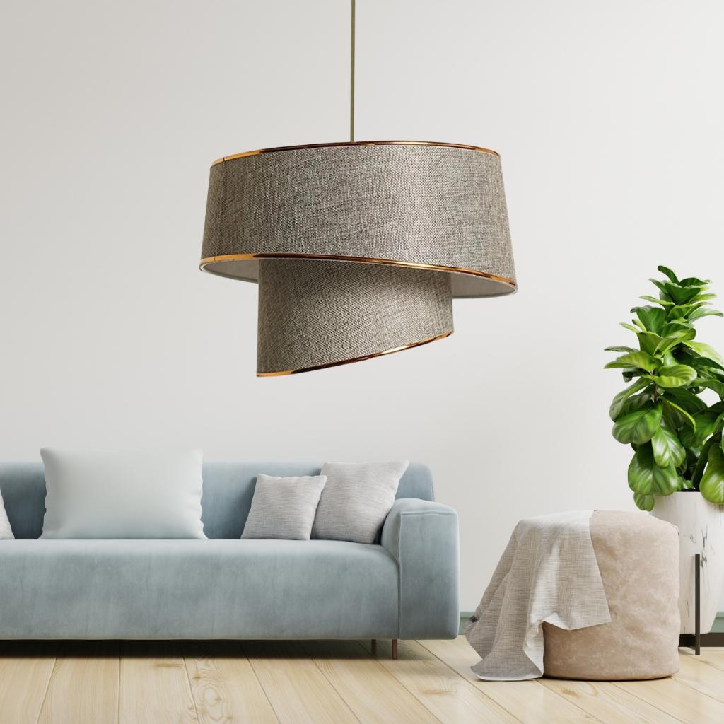 Style Asymmetric Cake Chandelier Sand Beige Fabric Gold Strip Bedroom Living Room Pendant Lamp