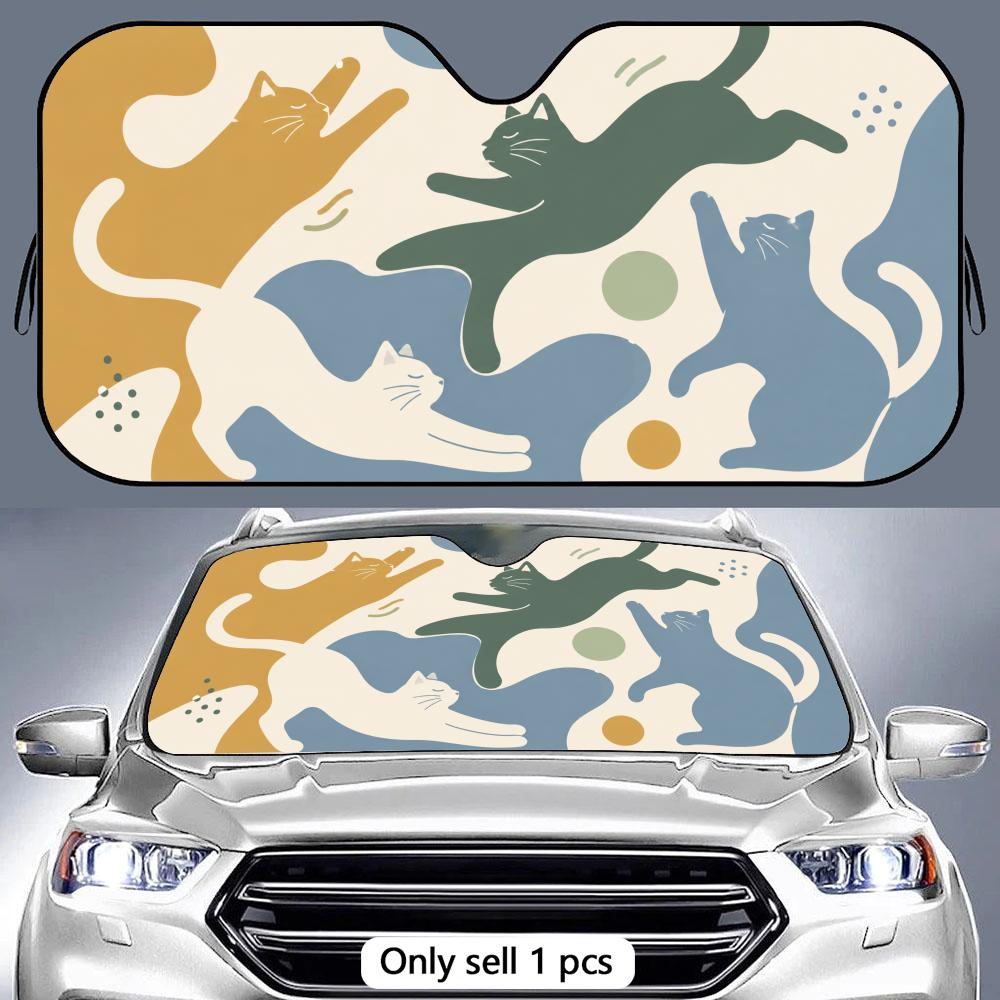 Cute Sage Beige Cats Sun Visor Reusable Double-Sided Windshield Sun Visor UV Block Portable Heat Shield Cover