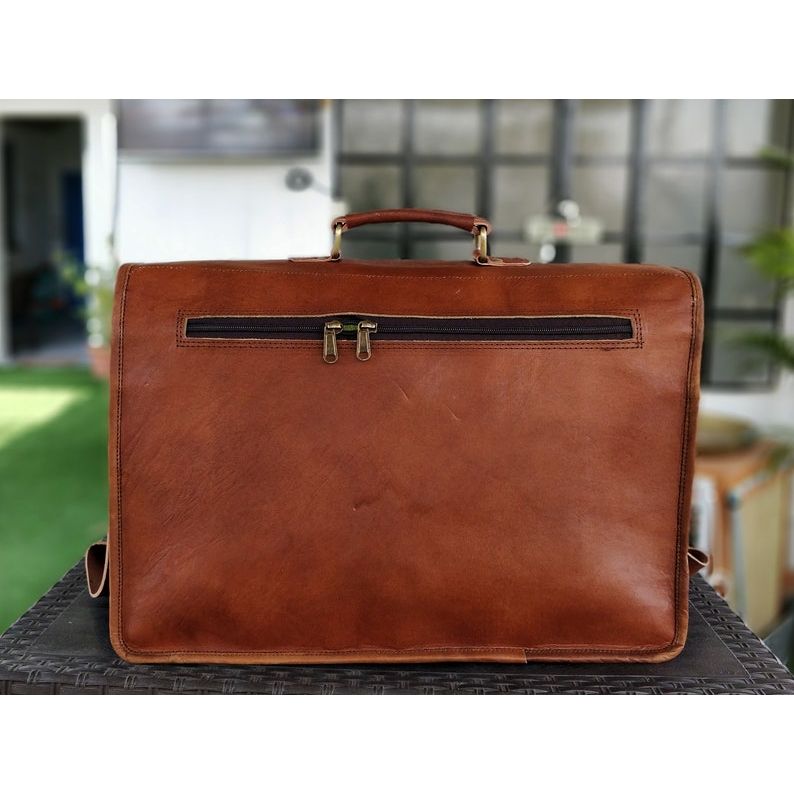16" Leather Messenger Bag Laptop Case Office Briefcase Gift for Men Computer Distressed Shoulder Bag