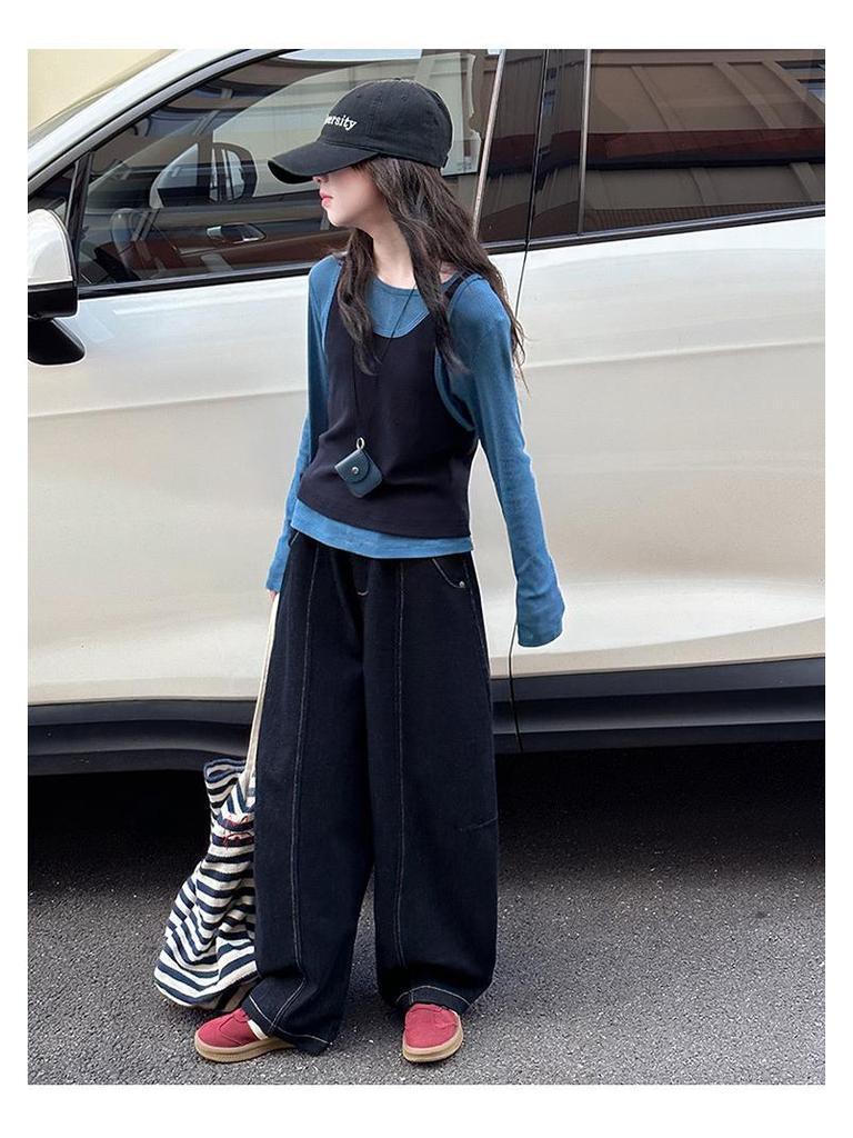 Autumn 2025 Girls' Fashion Set: Base Shirt with Stylish Plaid Pants - Trendy Three-Piece Outfit for Big Kids