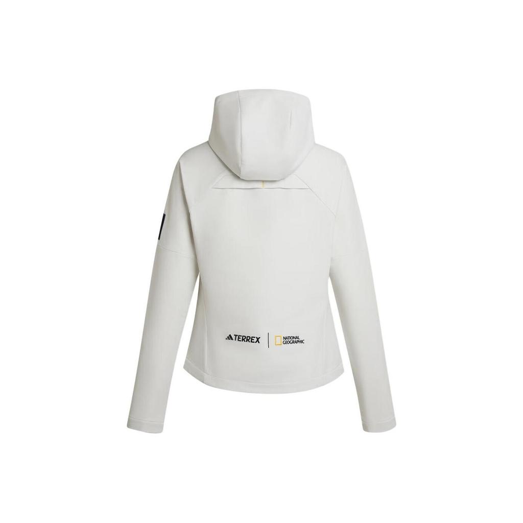 adidas Женская куртка с капюшоном из мягкой оболочки X National Geographic, с логотипом NG W CW, для активного отдыха, с длинным рукавом, верхняя одежда KE6437