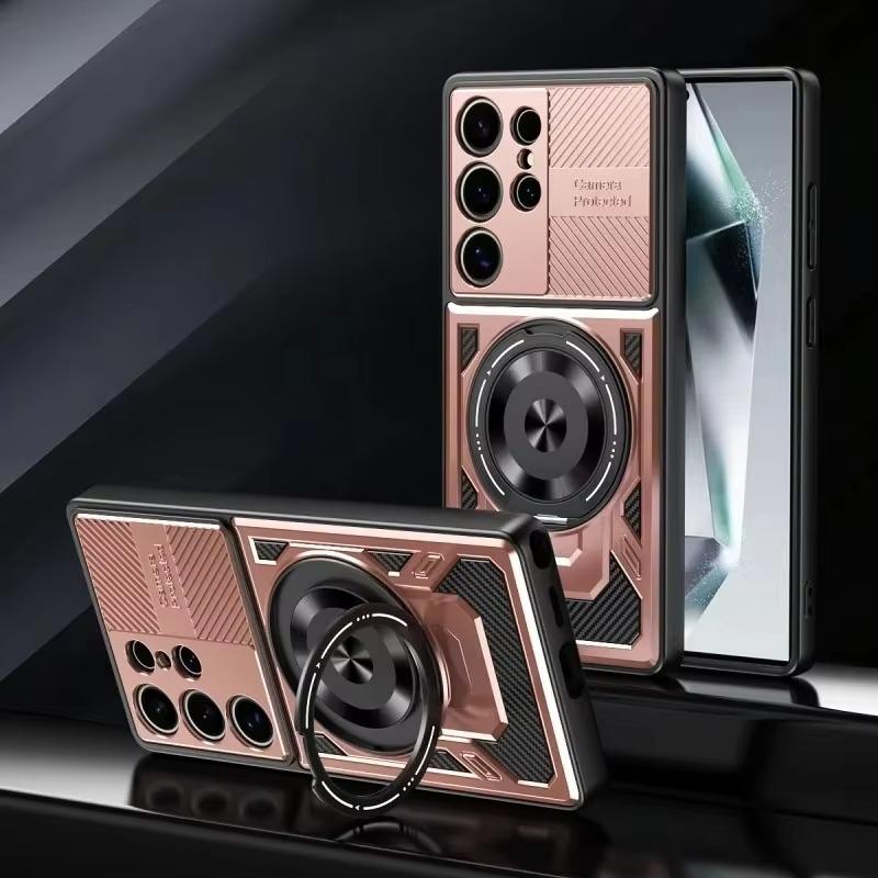 Deluxe Magsafe Магнитная Беспроводная Зарядка для Samsung Galaxy S24 Ultra S23 Plus FE Чехол с Держателем-Кольцом для Пальца