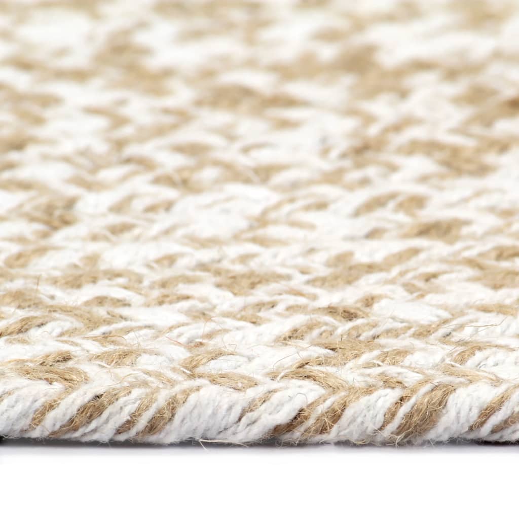 Handmade Jute Rug in White and Natural Color 90 cm