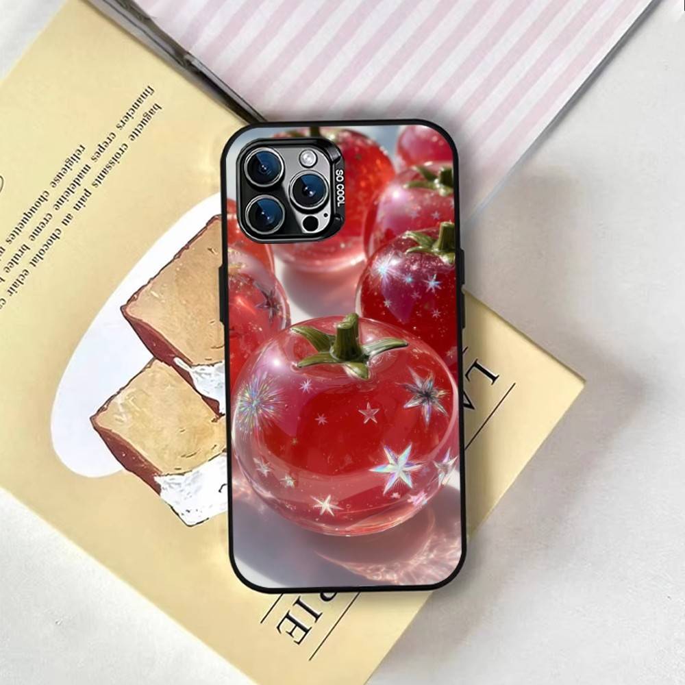 Tomato Fruit Clear Korean Cute ins Phone Case For iPhone 17,16,15,14,13,12,11 Plus,Pro Max,XS,Colored Silver Plated Inside Cover