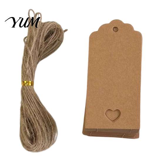 Blank Tags for Writing 100Pcs Paper Thank You with String, Rectangular Gift Tags, Pre-Punched Decorative Labels Wedding Favors Hole Hanging Party and