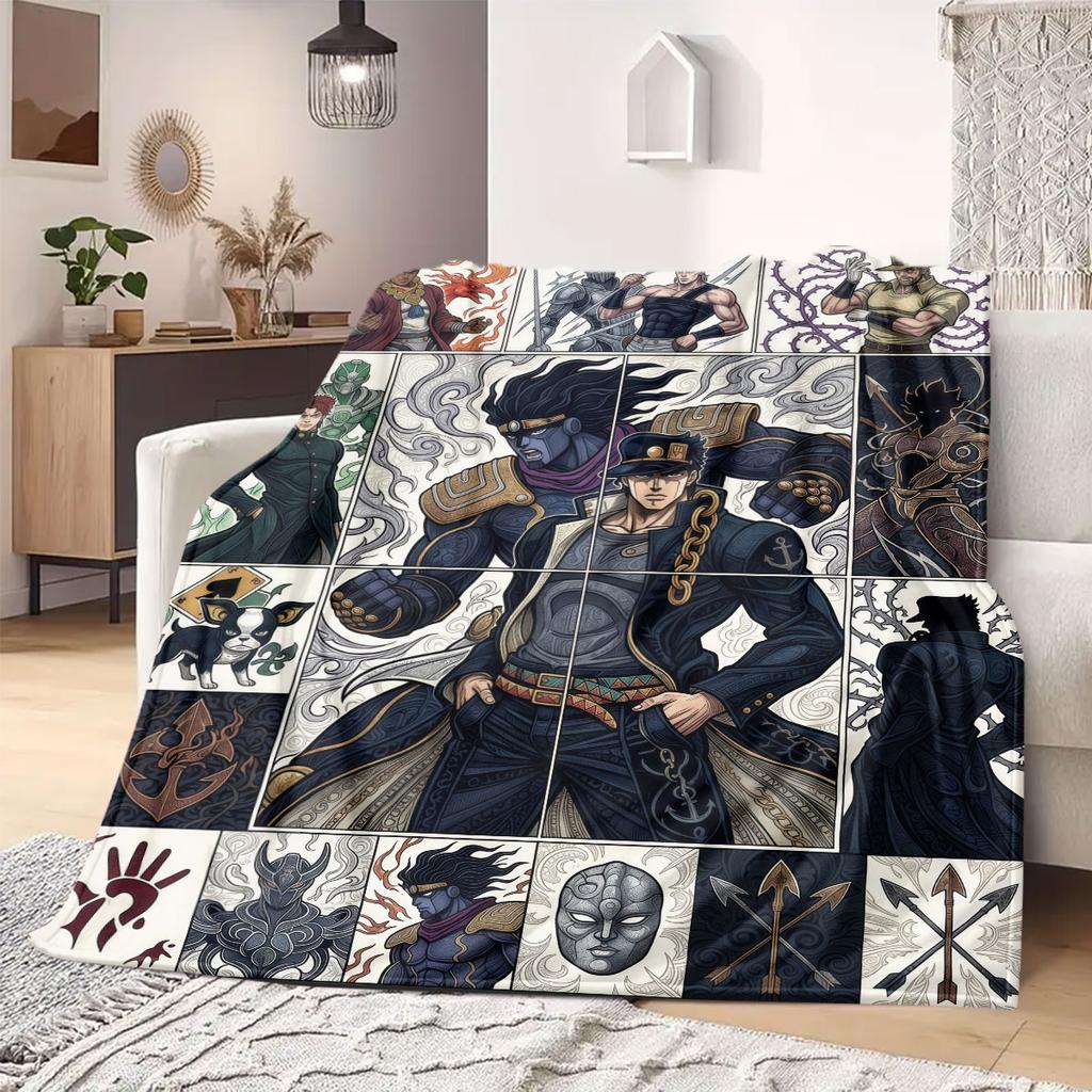 Фланелевое одеяло с принтом JoJo's Bizarre Adventure, Мультяшные персонажи для дивана, Уютный плед для спальни, Дорожный коврик_LIAN