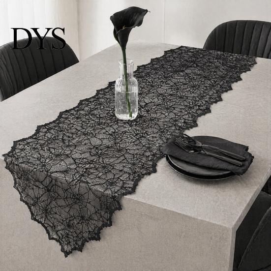 Versatile Coffee Table Runner Spider Web Runner, Black Lace Gothic Party Decor Cobweb for Halloween Dining Decoration Decorative Cover
