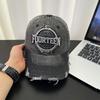 Washed hole letter embroidery baseball cap summer wide brim retro denim sun hat showing face small men's and women's peaked caps