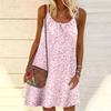 Women Flower Cotton Printed Mini Dress Sleeveless Party Dress Summer Beach Dress Sundress