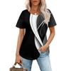 Women's Fashionable Casual Pleated Round Neck Gradient Printed Short Sleeved T-shirt Top