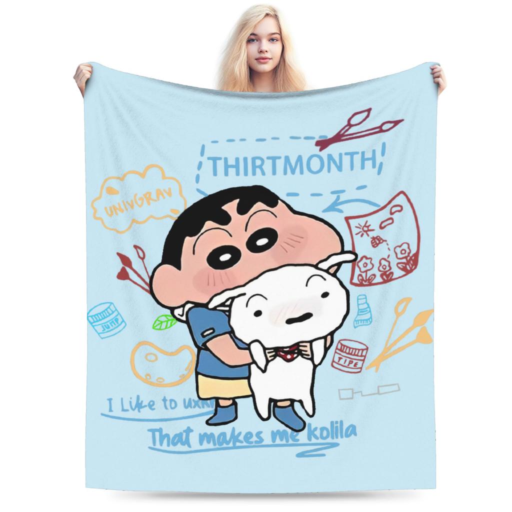 Crayon Shin chan Demon Slayer Fleece Throw Blanket Anime Blankets for Home Travel Warm Plush Thin Quilt