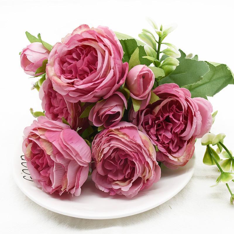 1 Bundle 5 Forks 9 Heads Artificial Peony Bouquet Home Decor Wedding Diy Festival Outdoor Furnishings Scrapbooking Bonsai Gifts