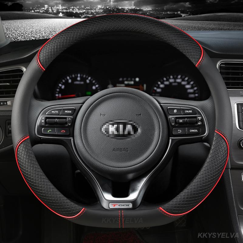 BTQNM1 Pu Leather Car Steering Wheel Cover 38cm For Kia Rio 2 3 4 X Line Kombi Sedan K2 K3 K4 K5 KX1 KX3 KX5 Sportage Auto Accessories