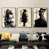Vintage Ink Mural Modern Japanese Samurai Wall Art Poster Home Decor Picture Print Canvas Painting Living Room Light Decoration
